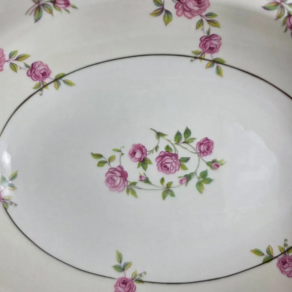 Theodore Haviland Delaware New York Oval Serving Bowl Ivory with Pink Roses